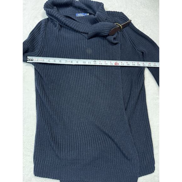 Polo Ralph Lauren Cardigan Sweater Womens Small Hunter Navy Blue W/leather Clasp - Picture 7 of 9
